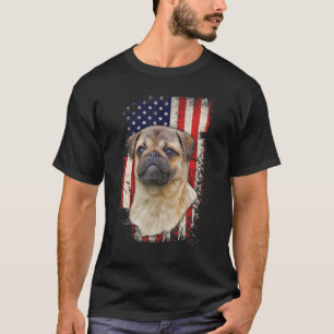 Pug Vintage American Flagga Patriotic Hund 4th of T Shirt