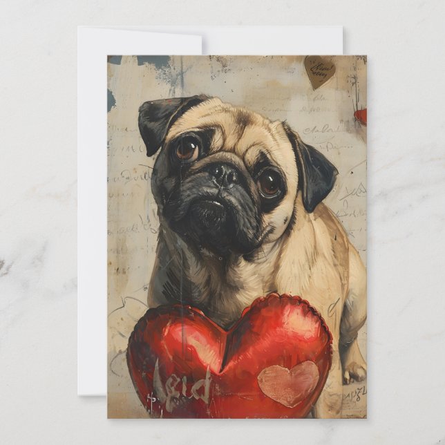 Pug vintage valentines day julkort (Framsida)