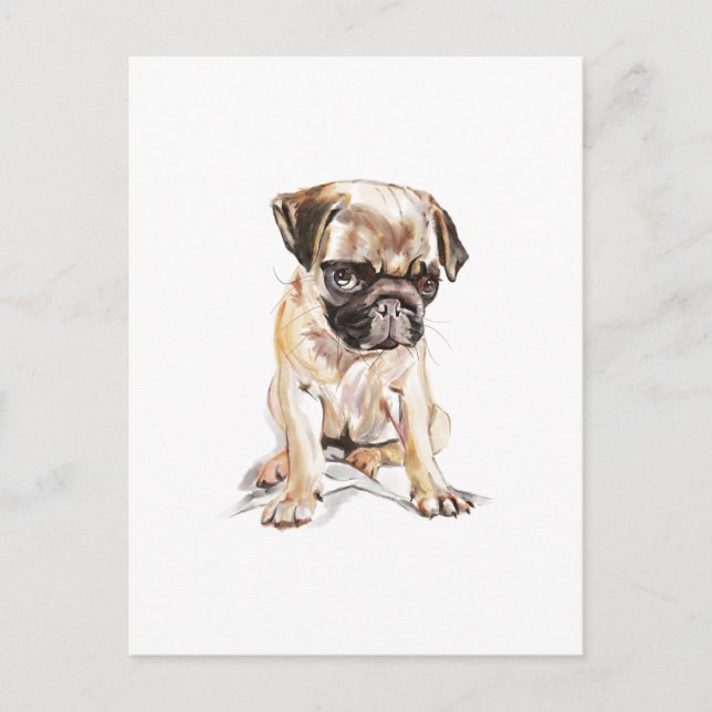 Pug vykort – Handritad hundillustration (Framsida)