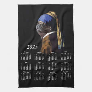 Pug w/Pearl Earring Vermeer Painting 2025 Calendar Kökshandduk