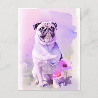 Pug Watercolor Porträtt 1 Vykort