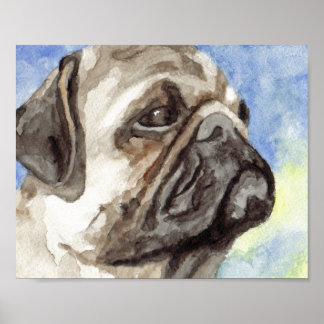 Pug Watercolor Porträtt Poster