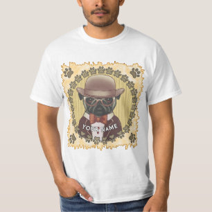 Pug Wearing Glass T Shirt