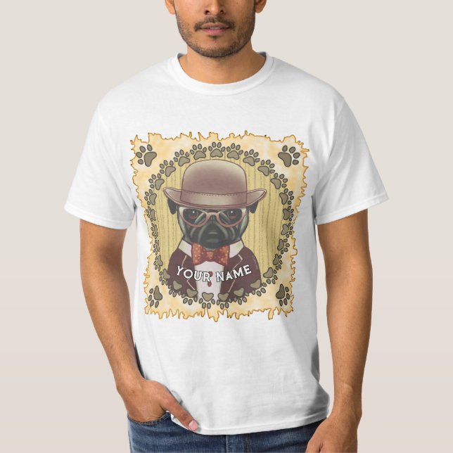 Pug Wearing Glass T Shirt (Framsida)