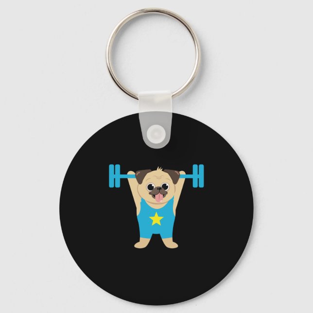 Pug Weight Lyft Rolig hund Älskare Workout Fitness Nyckelring (Framsida)