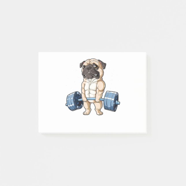 Pug Weightlift Funny Deadlift Manar Fitness Gym Post-it Block (Framsida)
