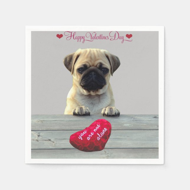 Pug Wishing Glad Alla hjärtans dag Heart Napkins Pappersservett (Framsidan)