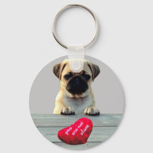 Pug Wishing Glad Alla hjärtans Hjärtnyckelringar Nyckelring