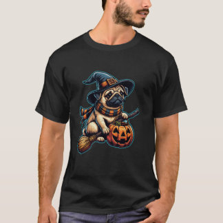 Pug Witch Pumpkin Halloween Hund älskare Women Man T Shirt