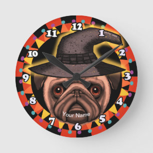 Pug Witch Rund Klocka