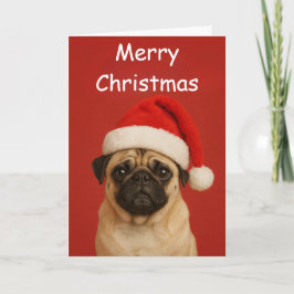 Pug with a Santa hat Custom Christmas Greeting Kort