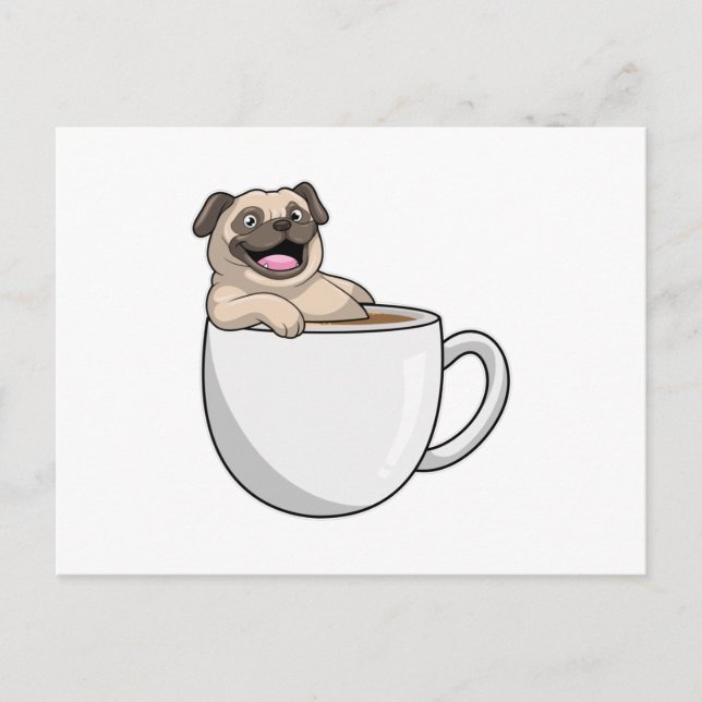 Pug with Cup of Coffee Vykort (Framsida)