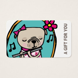 Pug with Flute Gift Card, certifikat, D10-052115 Visitkort