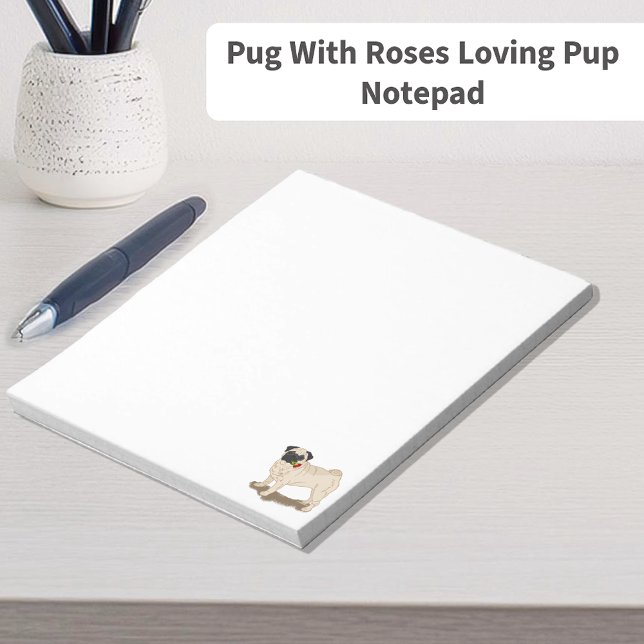 Pug with Ro Loving Valp Anteckningsblock (Pug With Roses Loving Pup Notepad)