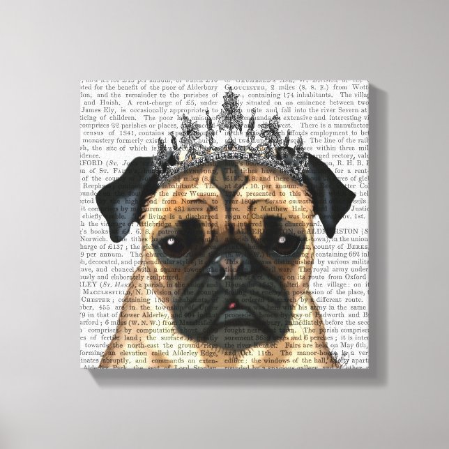 Pug with Tiara Canvastryck (Framsida)