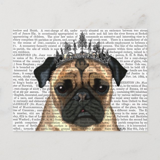 Pug with Tiara Vykort (Framsida)