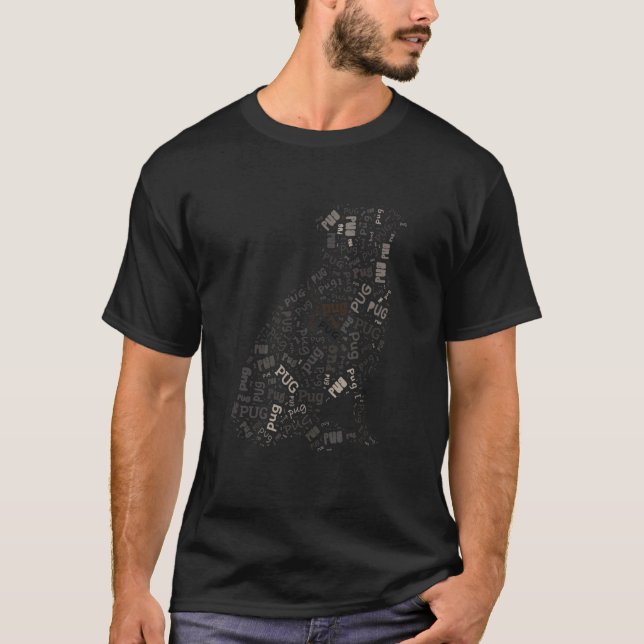 Pug Wordart Valp Hund T Shirt (Framsida)