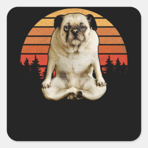 Pug Yoga Mandala Andlig Meditation Fyrkantigt Klistermärke