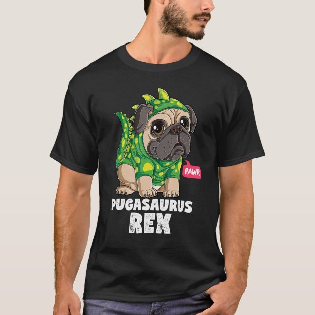 Pugasaurus Rex T shirt Pug Dinosaur Älskare Funny  (Framsida)