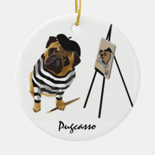 Pugcasso prydnad julgransprydnad keramik