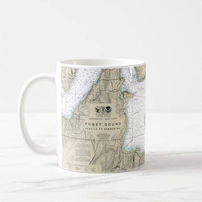 Puget Ljud Seattle till Bremerton Nautical Chart Kaffemugg (Vänster)
