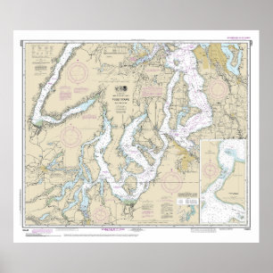Puget Ljud, södra delen, nautiskt diagram 18448 Poster