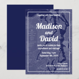 Puget Ljud Vintage Karta Nautical Diagram Bröllop  Inbjudningar