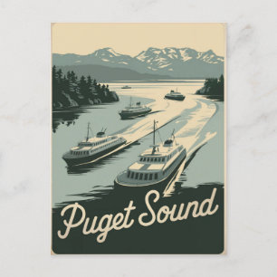Puget Ljud Washington Vintage Vykort