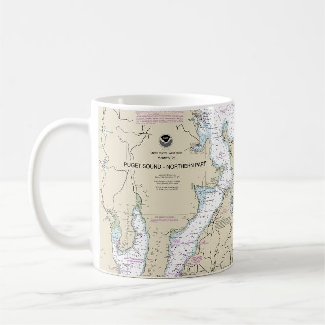 Puget Nautical Chart 18441 Ljud-Northern Part Kaffemugg (Vänster)