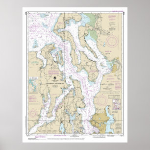 Puget Nautical Chart 18441 Ljud-Northern Part Poster