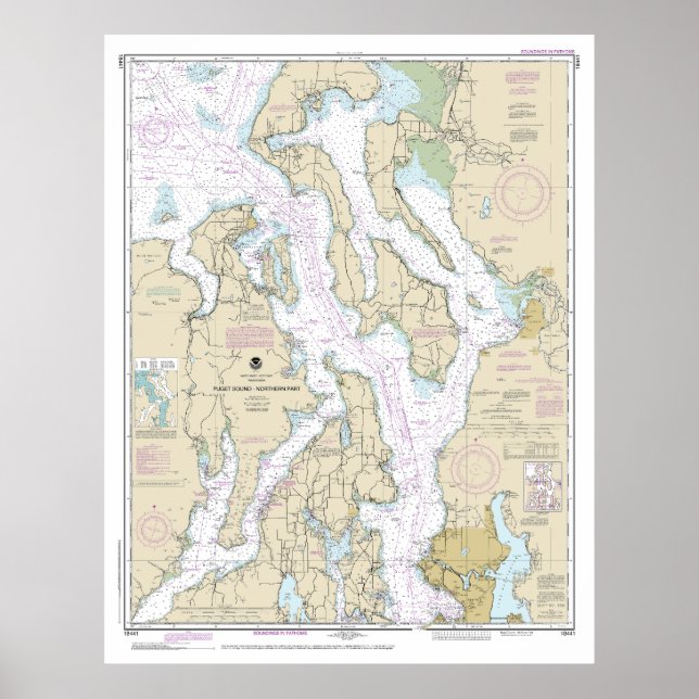 Puget Nautical Chart 18441 Ljud-Northern Part Poster (Framsidan)