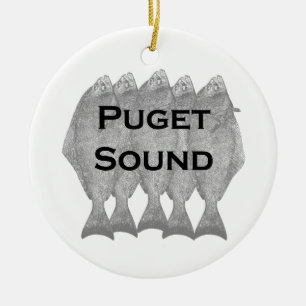 Puget solid Stillahavs- hälleflundra Julgransprydnad Keramik