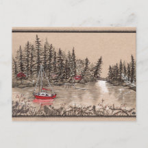 Puget Sound röda segelbåt, utanför Key Peninsula