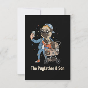 Pugfadern & Sonen Rolig Pug Pappa & Valp Selfie Tack Kort