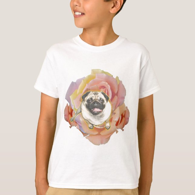 PugFlower barnHanes Tagless T-tröja Tee Shirt (Framsida)