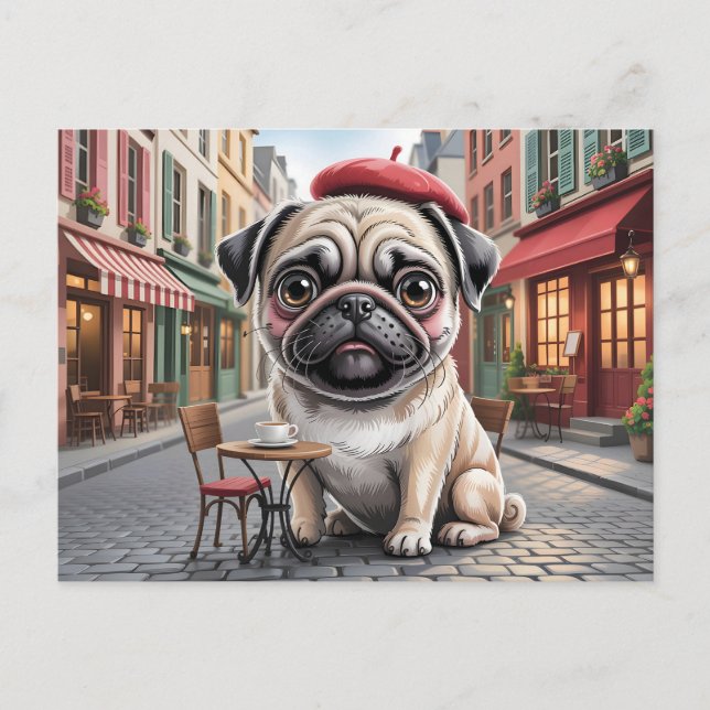 Puggen från Paris på gatukaféet Vykort (Framsida)