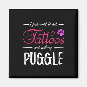 Puggle Hund älskare Tattoo Shirt Rolig hund Mamma Magnet
