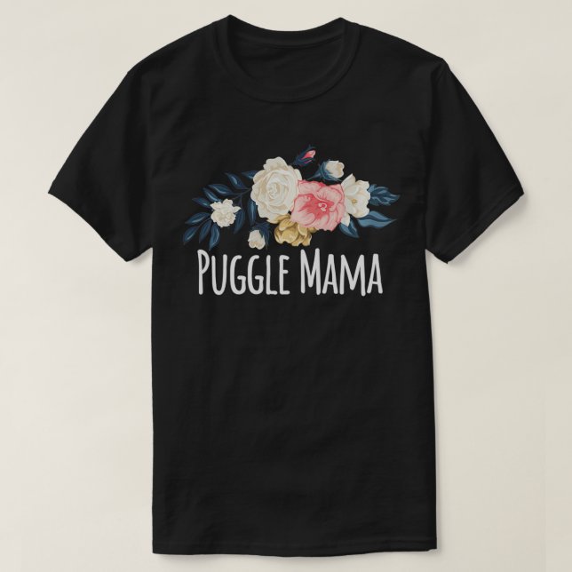 Puggle Mamma, Mamma Gift Blommigt Pullover T Shirt (Design framsida)