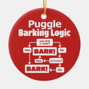Puggle som skäller logik julgransprydnad keramik