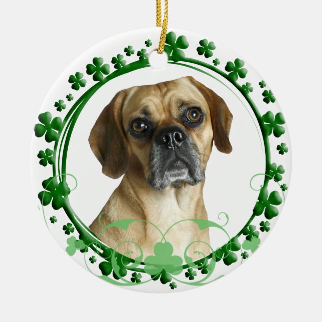Puggle st patrick's dayprydnad julgransprydnad keramik (Framsidan)