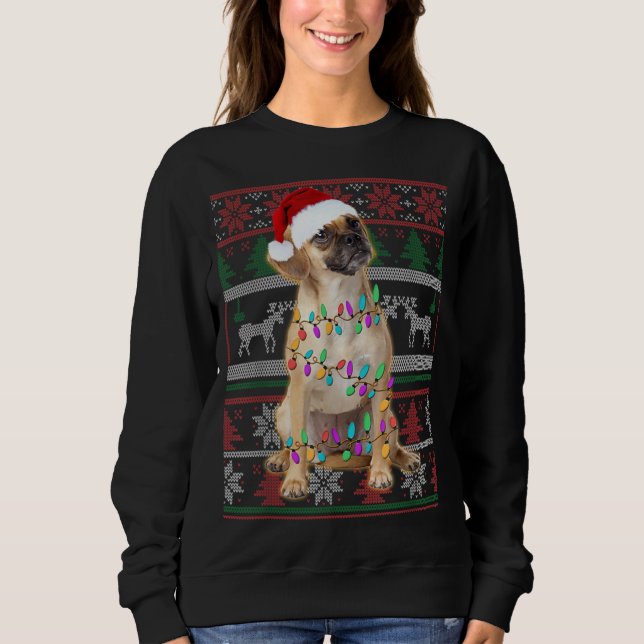 Puggle Ugly Sweater jul Ljus T Shirt (Framsida)