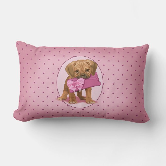 Puggle valp och koppling lumbarkudde (Framsida)