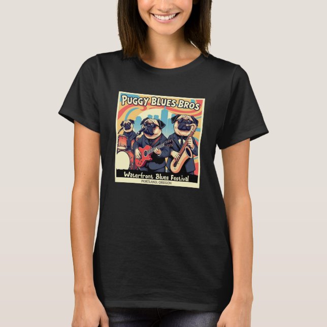 Puggy Blues Bros. Portland Oregon T Shirt (Framsida)