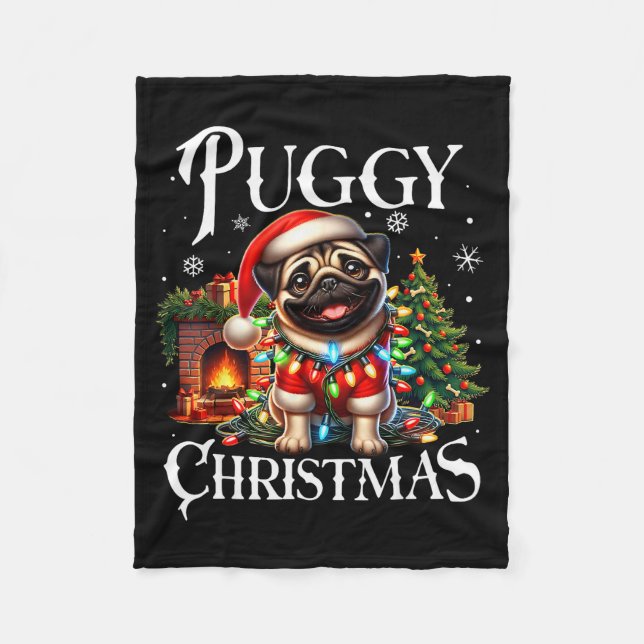 Puggy Christmas Pug Xmas Pug Santa Claus Pug  Fleecefilt (Framsidan)