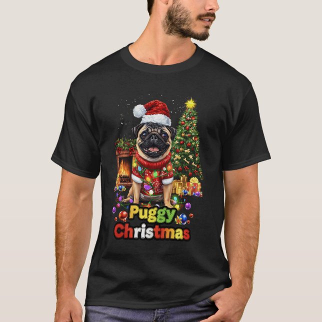 Puggy Christmas Pug Xmas Pug Santa Claus Pug Lover T Shirt (Framsida)