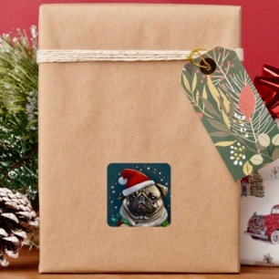 Puggy Claus Kollektion Fyrkantigt Klistermärke