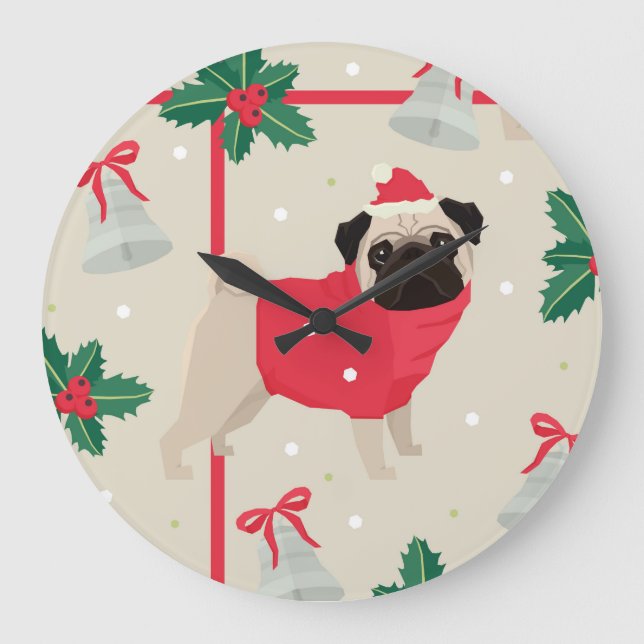 Puggy jul Wall Clock Stor Klocka (Framsida)
