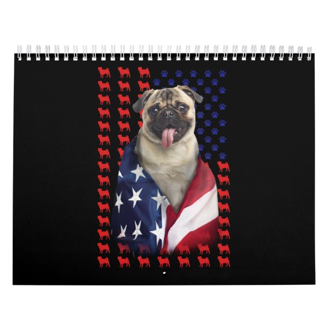 Puggy USA American Flagga Kalender (Omslag)