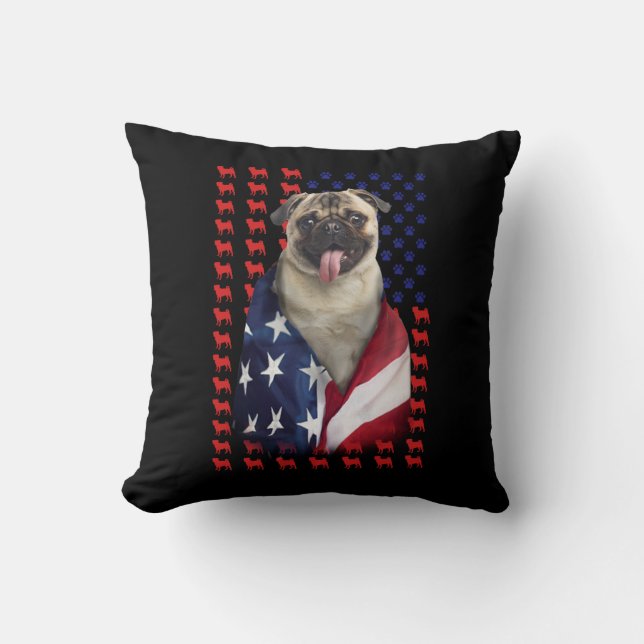 Puggy USA American Flagga Kudde (Framsida)
