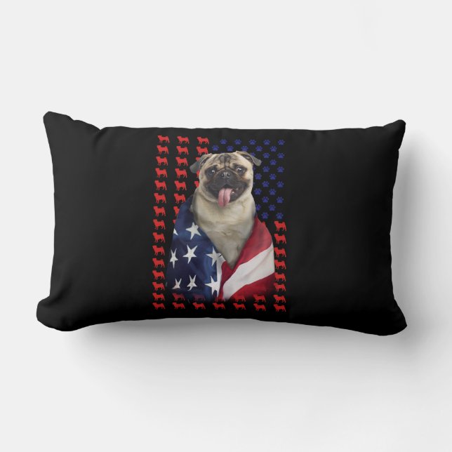 Puggy USA American Flagga Lumbarkudde (Framsida)